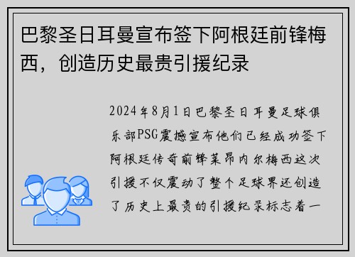 巴黎圣日耳曼宣布签下阿根廷前锋梅西，创造历史最贵引援纪录